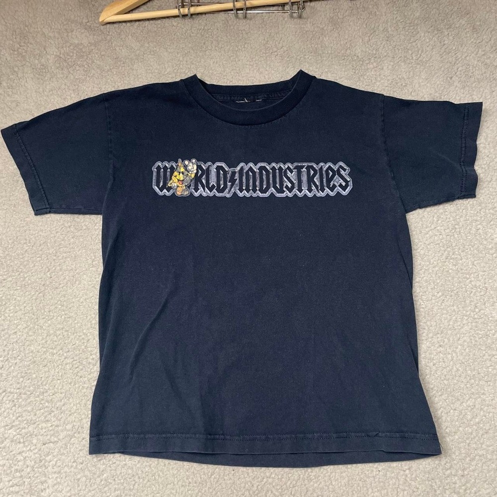 World Industries T-shirt Youth Large Navy Flameboy Y2K Skater Grunge